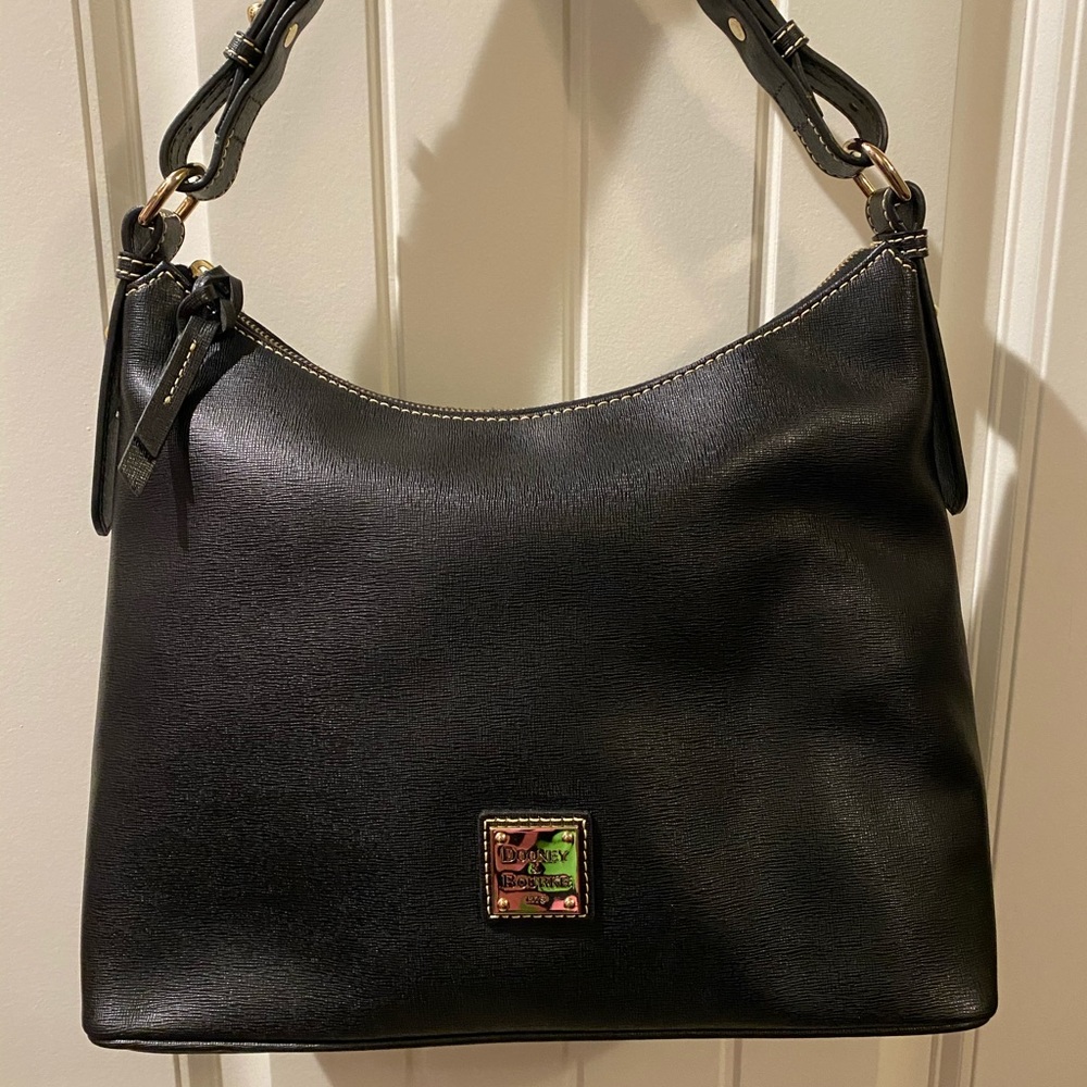 Black leather designer handbag